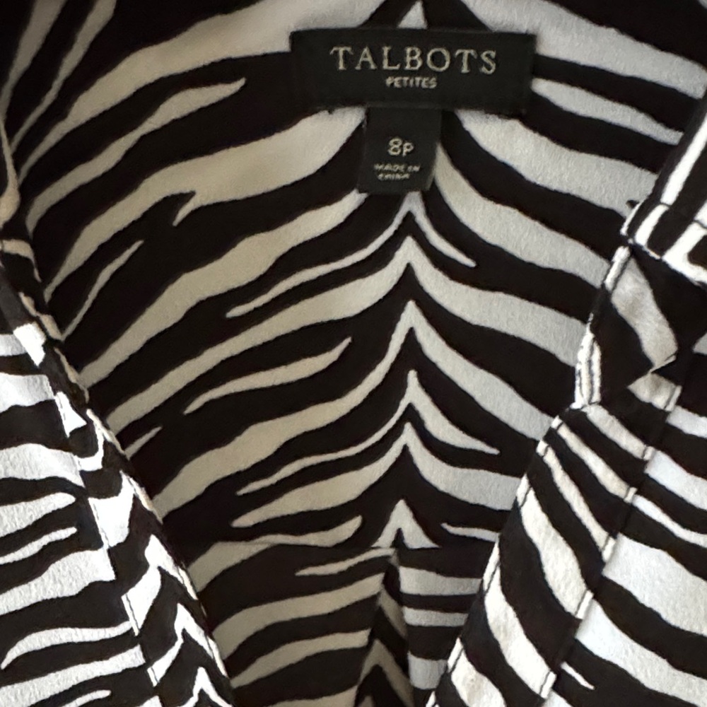 Talbots Black & White Zebra-Print button down blouse - Picture 2 of 9